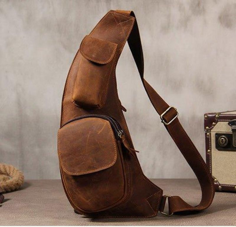 Crossbody Sling Bag Miesten Crazy Horse -nahkaa