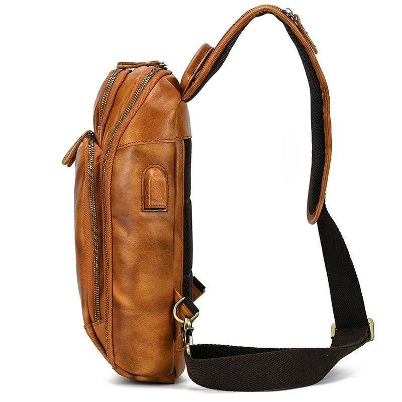 Lehmännahkainen Cross Body Sling -laukku Usb-portilla