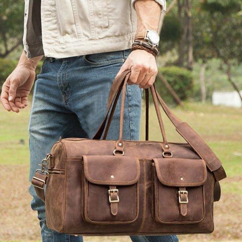 Ruskea Nahkainen Duffle Bag Vintage