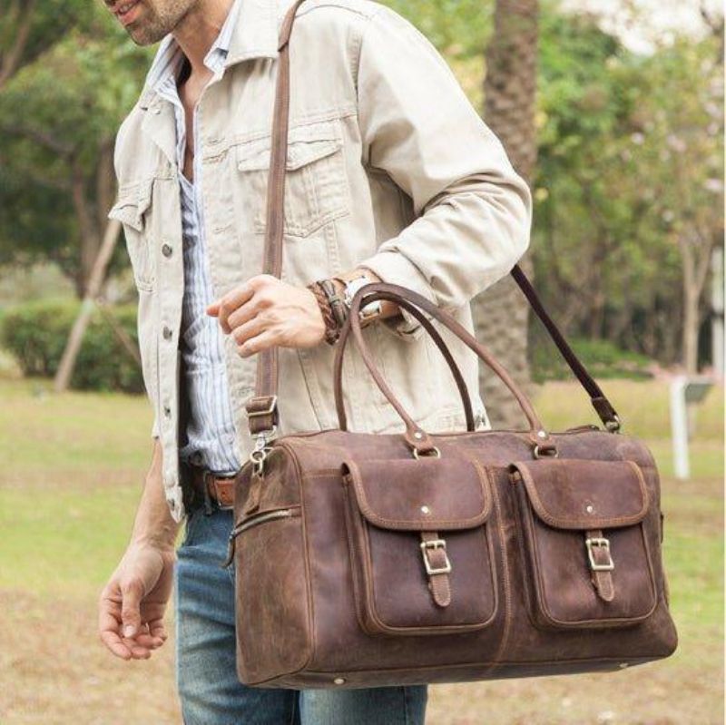 Ruskea Nahkainen Duffle Bag Vintage