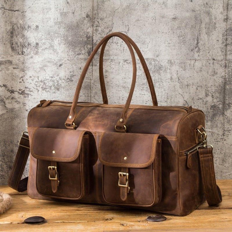 Ruskea Nahkainen Duffle Bag Vintage