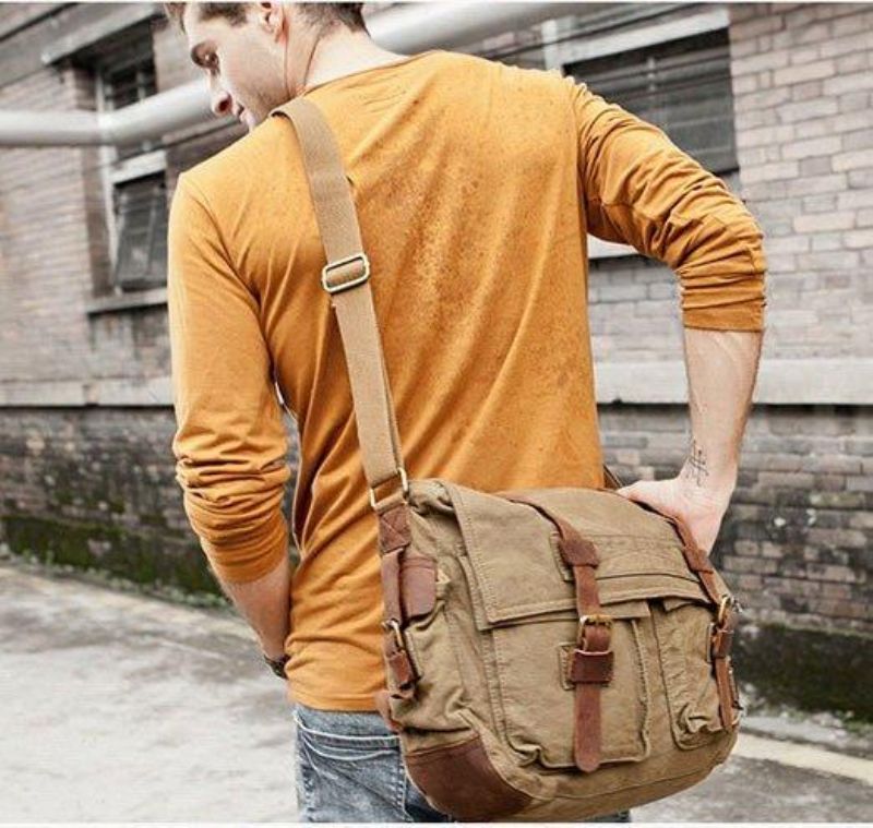 Vahattu Canvas Messenger Bag -kannettava Miehille