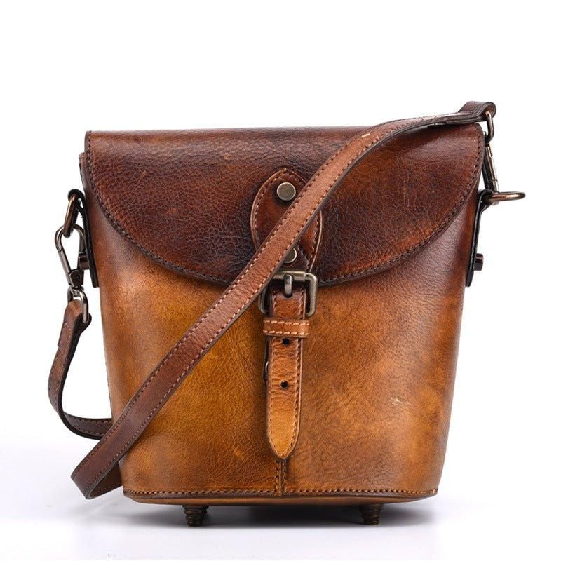 Vintage Nahkainen Mini Bucket Crossbody -laukku Naisille