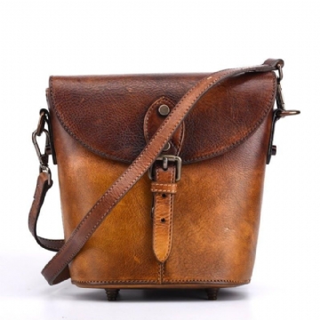 Vintage Nahkainen Mini Bucket Crossbody -laukku Naisille