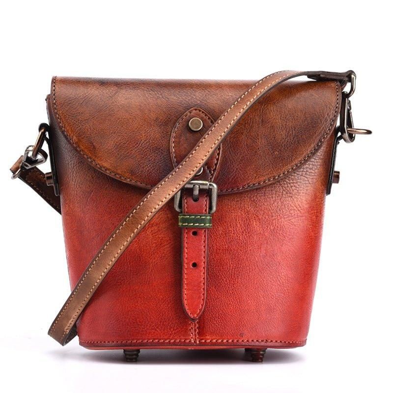 Vintage Nahkainen Mini Bucket Crossbody -laukku Naisille