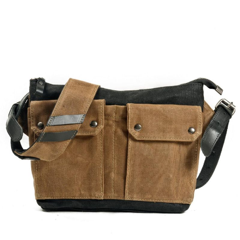 Vintage Wax Canvas Messenger Bag Colorblock